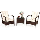 3 PCS Patio Rattan Furniture Set Coffee Table & 2 Rattan Chair with Cushions HW65850