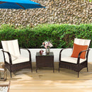 3 PCS Patio Rattan Furniture Set Coffee Table & 2 Rattan Chair with Cushions HW65850