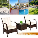 3 PCS Patio Rattan Furniture Set Coffee Table & 2 Rattan Chair with Cushions HW65850