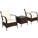3 PCS Patio Rattan Furniture Set Coffee Table & 2 Rattan Chair with Cushions HW65850