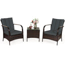 3 PCS Patio Rattan Furniture Set Coffee Table & 2 Rattan Chair with Cushions HW65850