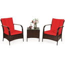 3 PCS Patio Rattan Furniture Set Coffee Table & 2 Rattan Chair with Cushions HW65850