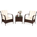 3 PCS Patio Rattan Furniture Set Coffee Table & 2 Rattan Chair with Cushions HW65850