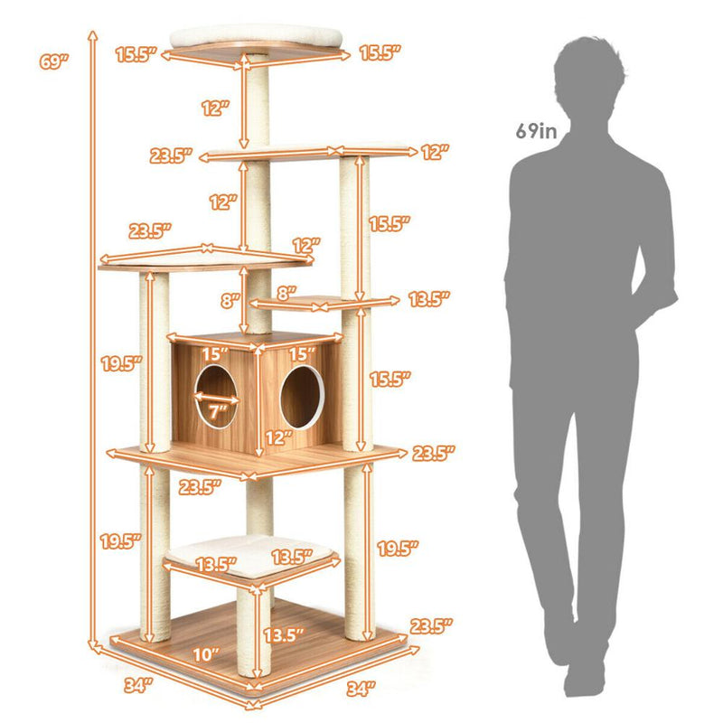 69" Modern Cat Tree Multi-layer Kitten Activity Tower w/ Removable Soft Mat PS7373