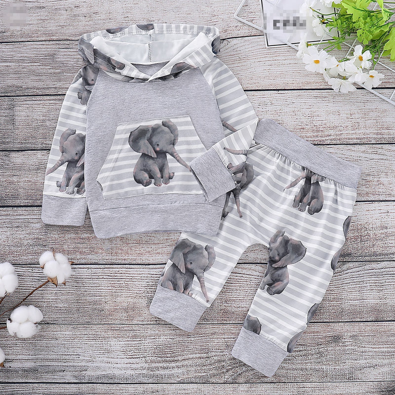 Cartoon Elephant Kids Clothes For Baby Boy  Clothing For 0-2 Year Long Sleeve Infant Hoodies