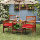 Patio Loveseat Set Acacia Wood Chair Coffee Table Cushioned Umbrella Hole OP70605