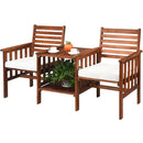 Patio Loveseat Set Acacia Wood Chair Coffee Table Cushioned Umbrella Hole OP70605