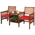 Patio Loveseat Set Acacia Wood Chair Coffee Table Cushioned Umbrella Hole OP70605