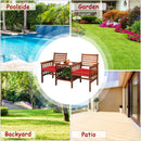 Patio Loveseat Set Acacia Wood Chair Coffee Table Cushioned Umbrella Hole OP70605