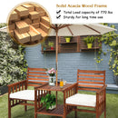 Patio Loveseat Set Acacia Wood Chair Coffee Table Cushioned Umbrella Hole OP70605