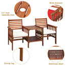 Patio Loveseat Set Acacia Wood Chair Coffee Table Cushioned Umbrella Hole OP70605