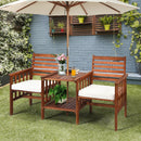Patio Loveseat Set Acacia Wood Chair Coffee Table Cushioned Umbrella Hole OP70605