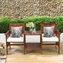 Patio Loveseat Set Acacia Wood Chair Coffee Table Cushioned Umbrella Hole OP70605