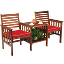 Patio Loveseat Set Acacia Wood Chair Coffee Table Cushioned Umbrella Hole OP70605