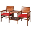 Patio Loveseat Set Acacia Wood Chair Coffee Table Cushioned Umbrella Hole OP70605