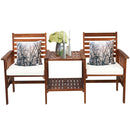 Patio Loveseat Set Acacia Wood Chair Coffee Table Cushioned Umbrella Hole OP70605