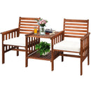 Patio Loveseat Set Acacia Wood Chair Coffee Table Cushioned Umbrella Hole OP70605