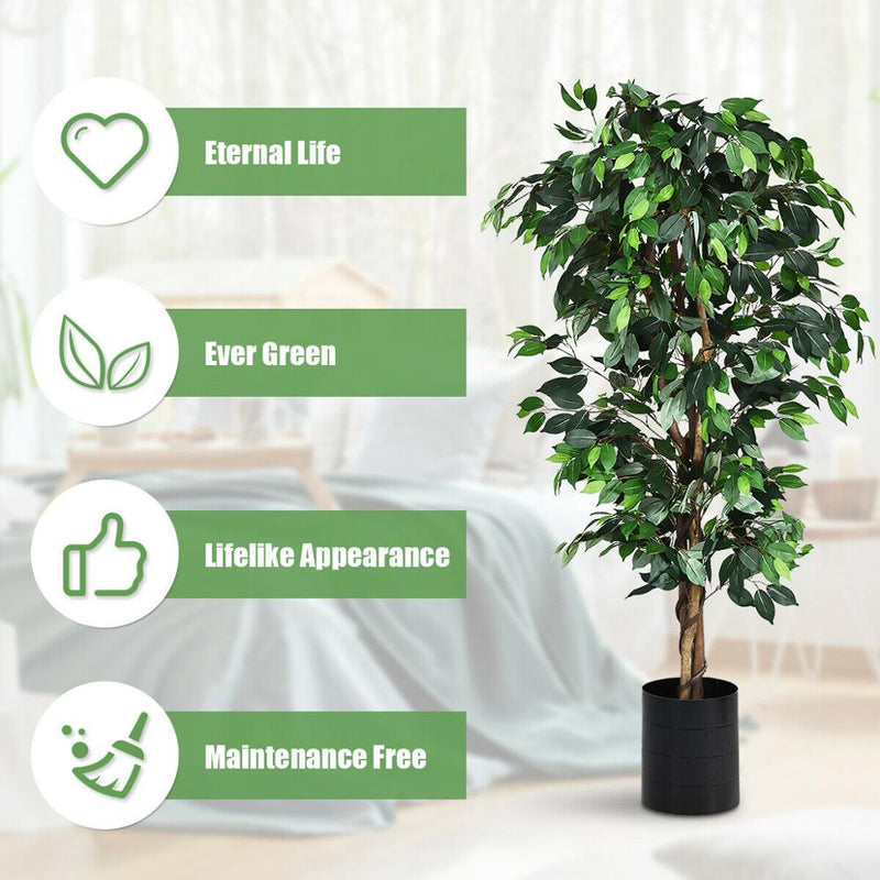 6 Ft Artificial Ficus Silk Tree Home Living Room Office Decor Wood Trunks