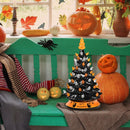 15" Pre-Lit Ceramic Hand-Painted Tabletop Halloween Tree Battery Powered Black