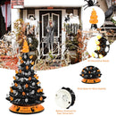 15" Pre-Lit Ceramic Hand-Painted Tabletop Halloween Tree Battery Powered Black