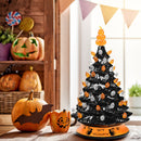 15" Pre-Lit Ceramic Hand-Painted Tabletop Halloween Tree Battery Powered Black