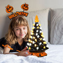 15" Pre-Lit Ceramic Hand-Painted Tabletop Halloween Tree Battery Powered Black
