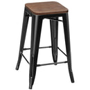Set of 2 Counter Height Backless Barstool 26'' Metal Stackable Stool w/Wood Seat HW66692BK-2
