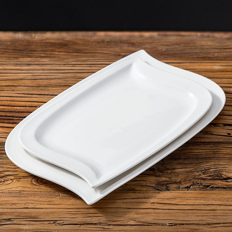 2-Piece White Porcelain Large Serving Plates included 11" Dessert Plate and 13.25" dinner Plate