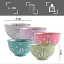5-Piece 5-Colors 270ML Porcelain Flower Pattern Japanese Style Rice Bowl
