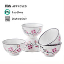 5-Piece 500ML White Porcelain Cherry Blossoms Pattern  Bowl Set