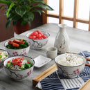 5-Piece 500ML White Porcelain Cherry Blossoms Pattern  Bowl Set