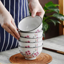 5-Piece 500ML White Porcelain Cherry Blossoms Pattern  Bowl Set