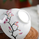 5-Piece 500ML White Porcelain Cherry Blossoms Pattern  Bowl Set