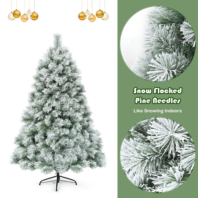 6 ft Premium Hinged Artificial Christmas Tree Snowy Pine Needles w/ 586 Branches CM22817