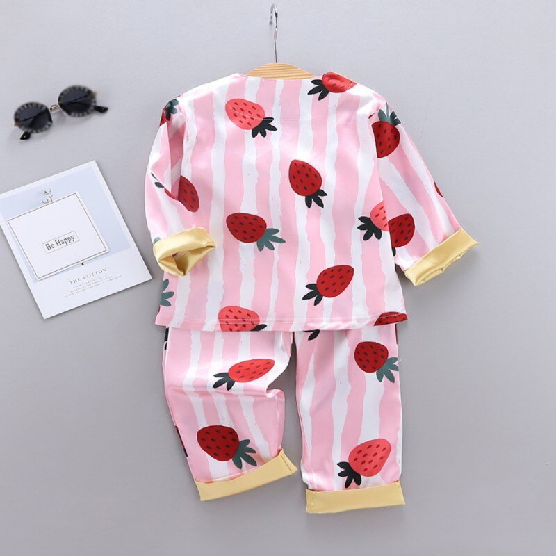 Kids Baby Boys Girls Nightgown Long Sleeve Children's Cartoon Printed Silk Pajamas Sets