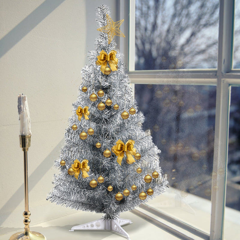 3FT Silver Tinsel Christmas Tree Unlit Artificial Plastic CM22105