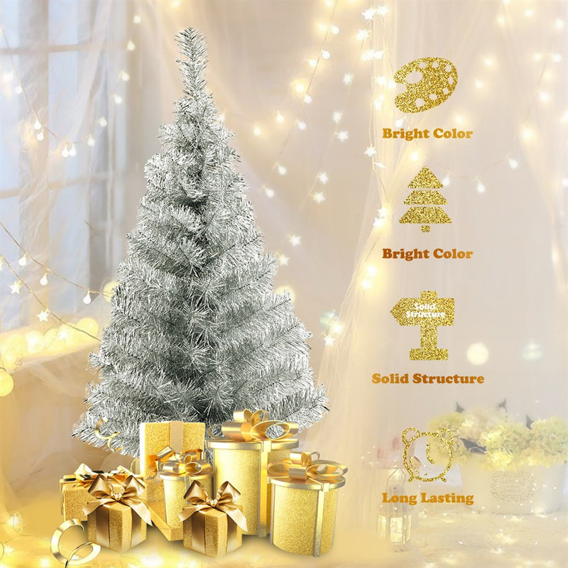 3FT Silver Tinsel Christmas Tree Unlit Artificial Plastic CM22105