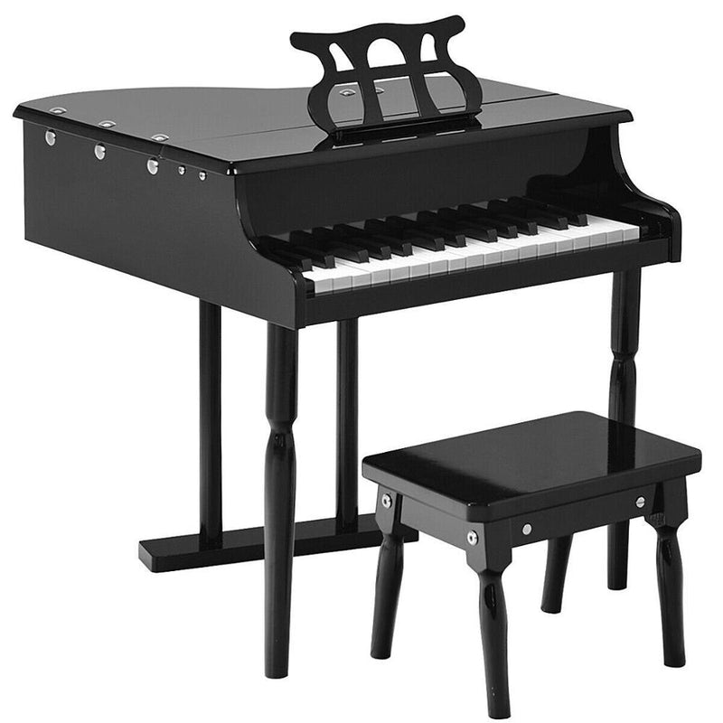 Kids 30 Key Baby Grand Piano Toy Instrument w/ Bench Sheet Music Rack