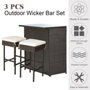 3PCS Patio Rattan Wicker Bar Table Stools Dining Set Cushioned Chairs Garden HW62380