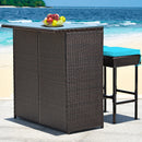 3PCS Patio Rattan Wicker Bar Table Stools Dining Set Cushioned Chairs Garden HW62380