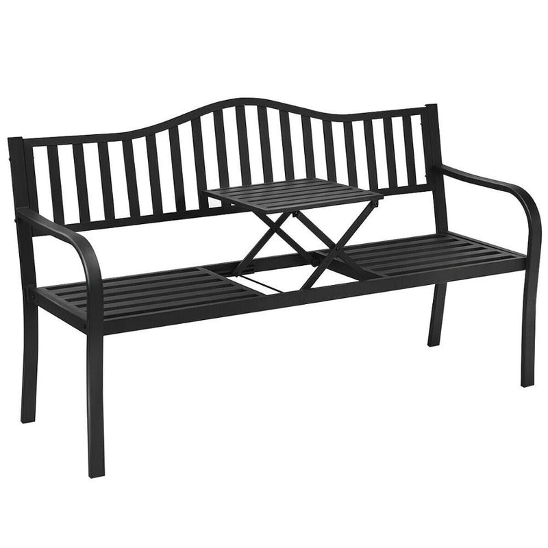 Patio Garden Bench Steel Frame Adjustable Center Table Outdoor Porch Loveseats HW66423