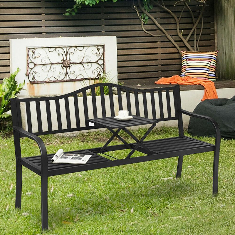 Patio Garden Bench Steel Frame Adjustable Center Table Outdoor Porch Loveseats HW66423