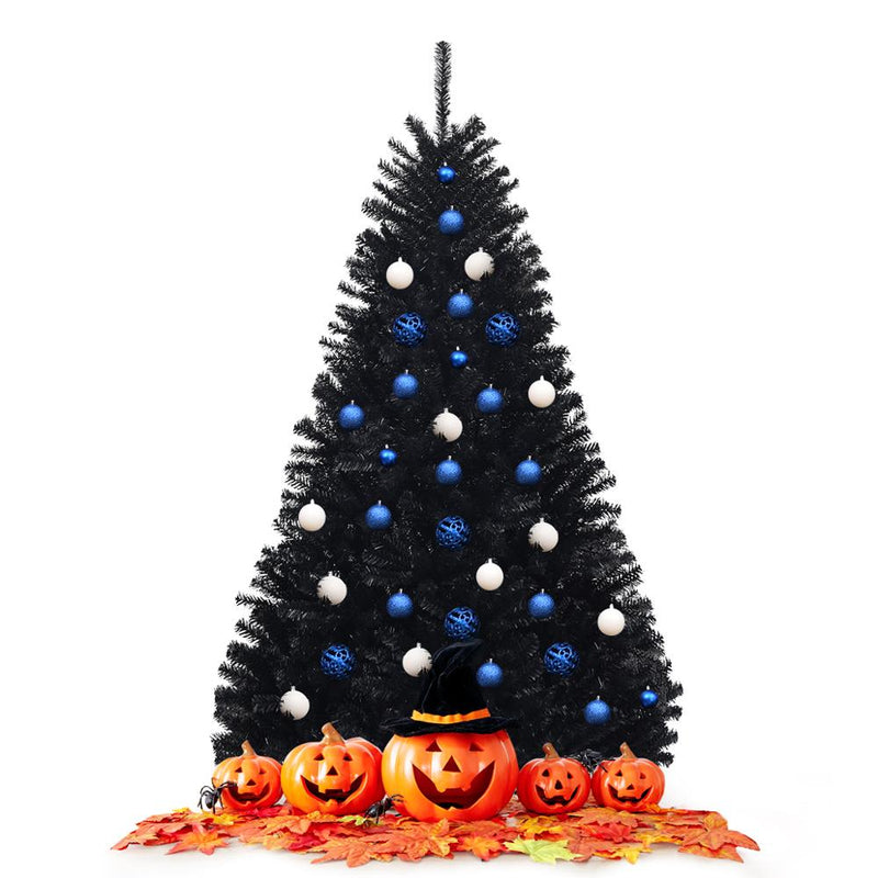 6Ft Hinged Artificial Halloween Christmas Tree Full Tree w/ Metal Stand Black CM22824