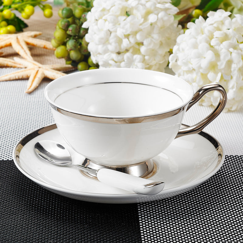 Silver Edge Bone China European Style Porcelain Tea Cup Set