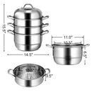 3 Tier 11 Inch Stainless Steel Steamer Set Cookware Pot Saucepot Double Boiler