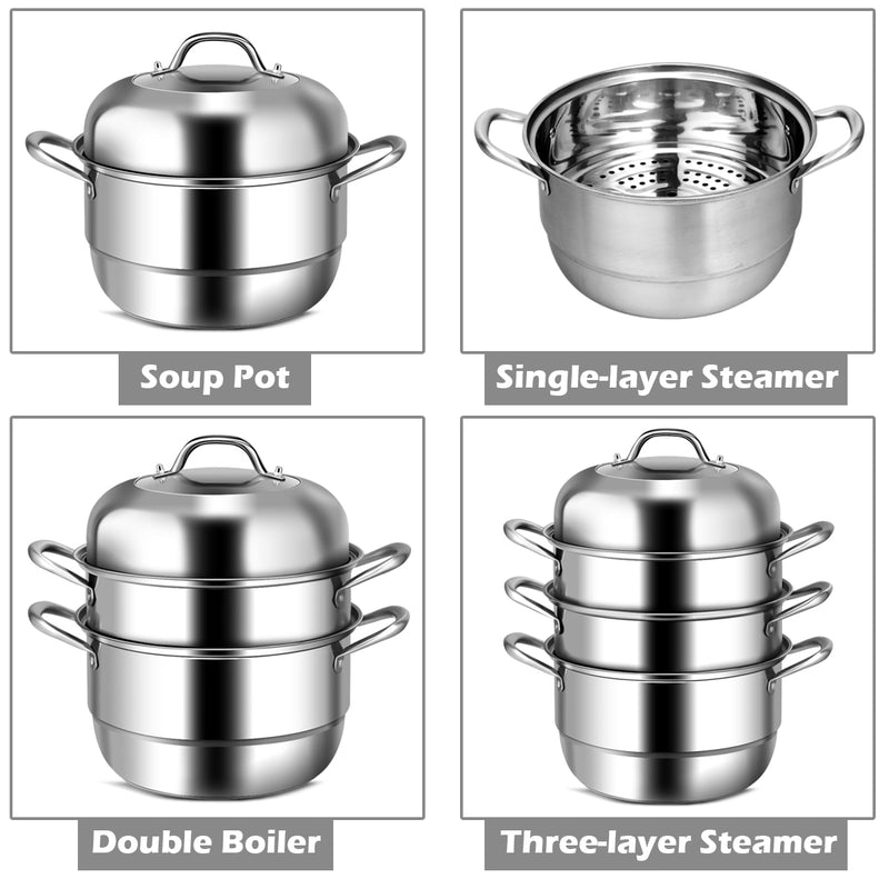 3 Tier 11 Inch Stainless Steel Steamer Set Cookware Pot Saucepot Double Boiler