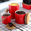 3-Piece Ceramic Food Tea Coffee Sugar Storage with Bamboo Lid
