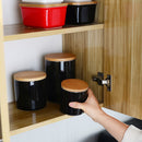 3-Piece Ceramic Food Tea Coffee Sugar Storage with Bamboo Lid