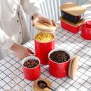 3-Piece Ceramic Food Tea Coffee Sugar Storage with Bamboo Lid