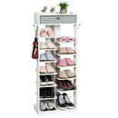 Wooden Shoe Rack w/Fabric Drawer Free Standing Shoe Storage Shelf